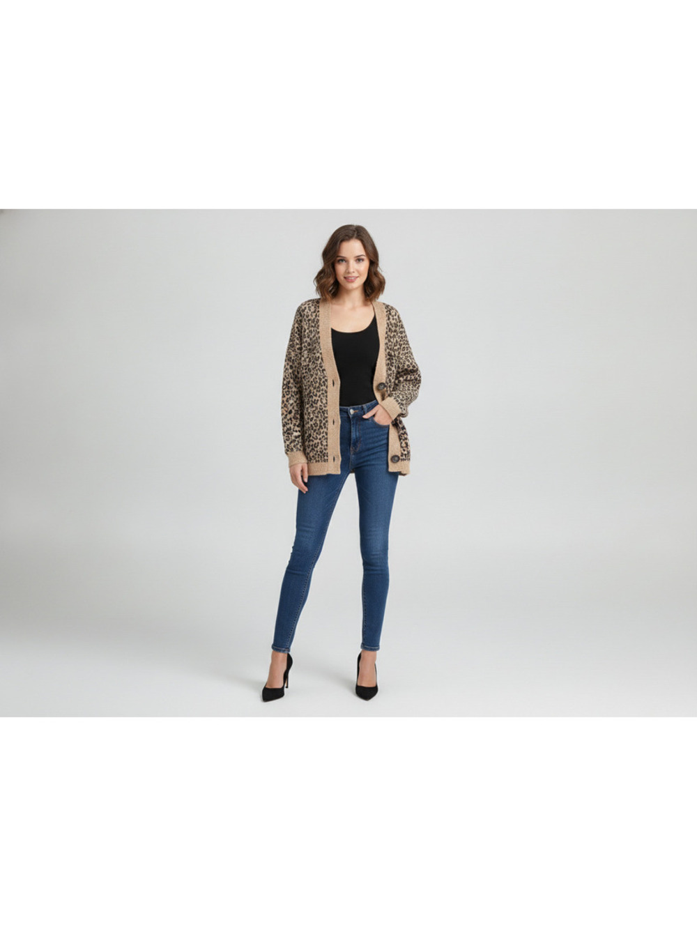Leopard Print Button-Up Cardigan Sweater
